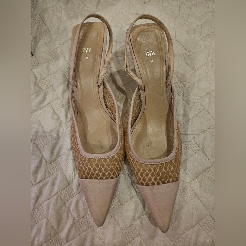 Zara Women's Tan Pointed Slingback Heels
